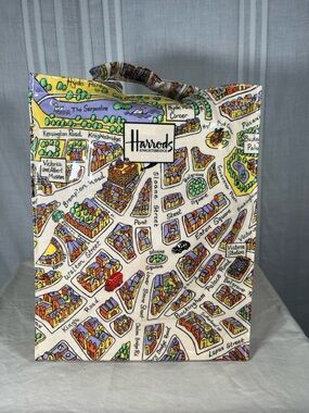 Harrods London Map Print Tote Bag • Laminated Shopper • Travel / Souvenir Tote